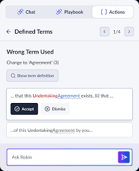 Side-by-side view of a contract before and after redlining, highlighting changes and annotations made using Robin AI’s contract review tool.